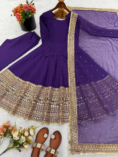 Festive Roman Silk Sequence Work Anarkali Suit