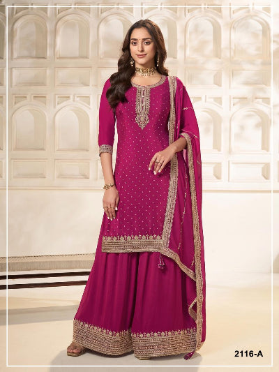 Plus Size Embroidered Sharara Palazzo Suit- 4 Colours