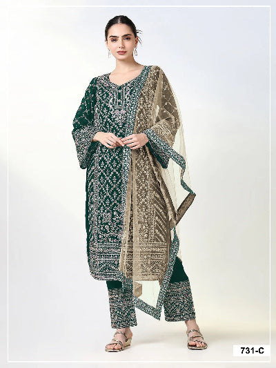 Plus Size Wedding Wear Zari Sequin Embroidered Straight Suit