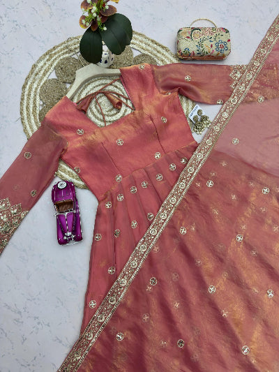 Dusty Rose Pink Gold Embroidered Women&