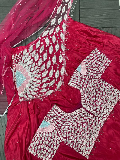 Hot Pink Partywear Ready to Wear Drape Lehenga Saree