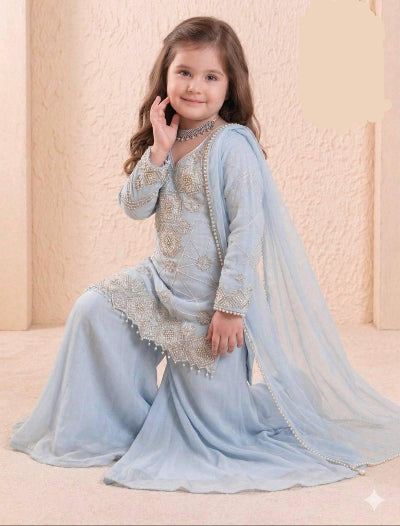 Powder Blue Kids Georgette Palazzo Suit UK Next Day