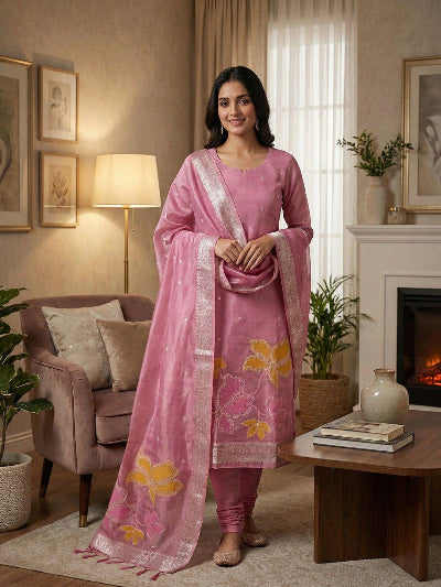 Pastel Plus Size Banarasi Zari Weaving Salwar Suit Set