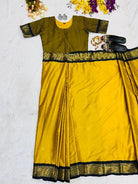 Mustard Yellow Lichi Silk Zip & Go 10 Second Saree Gown - BONYHUBSAREE