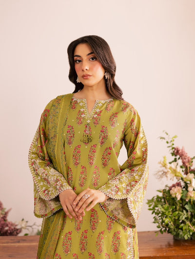 Mustard Yellow Floral Embroidered Farshi Salwar Suit Set for Women