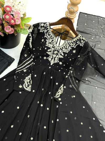 Black Georgette Embroidered Anarkali Suit | Asian Wear
