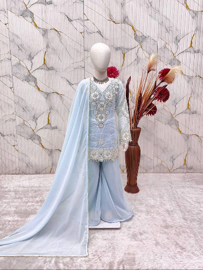 Powder Blue Kids Georgette Palazzo Suit UK Next Day