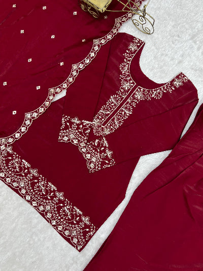 Designer Red Embroidered Farshi Suit Set