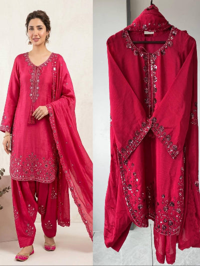 Designer Embroidery Sequins Work Farshi Salwar Suit