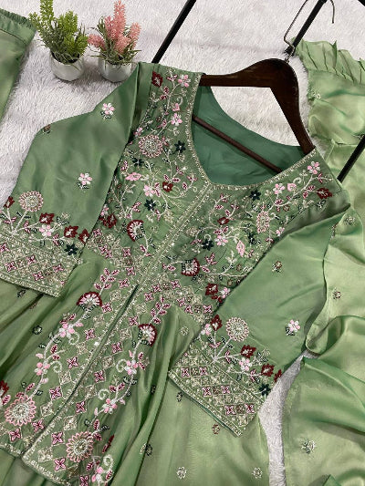 Green Peplum Style Embroidery Wedding Suit