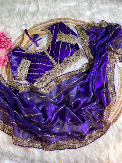 Alaya Purple Tissue Silk Pre-pleated Ready to Wear Saree with Stitched Blouse
