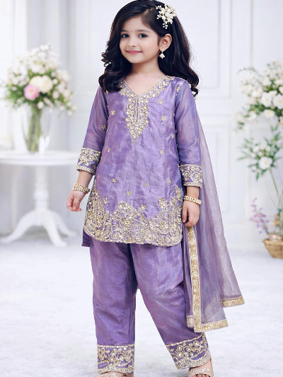 Kids Lavender Embroidery Work Salwar Suit