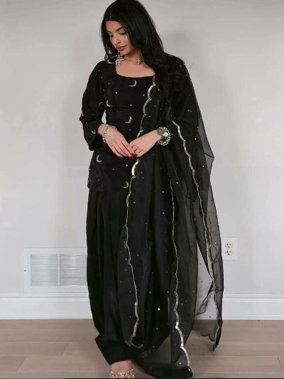 Black Embroidered Zari Moon Work Farshi Suit Set