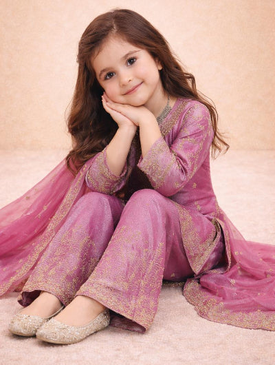 Kids Pastel Pink Embroidery Work  Palazzo Suit