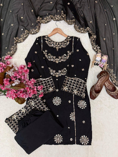 Black French Crepe Party Wear Palazzo Suit Set