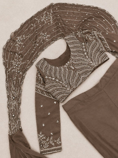 Dusty Taupe Brown Ready to Wear Drape Lehenga Saree