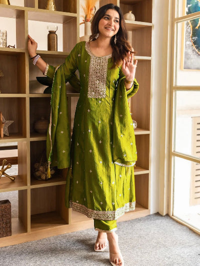 Embroidered Designer Silk Anarkali Suit Set- 3 Colours
