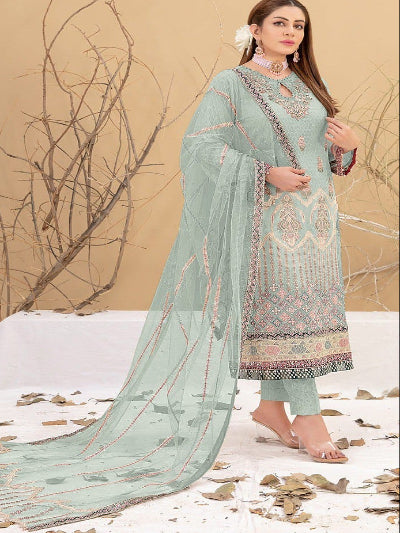 Sage Green Embroidery Ethnic Straight Suit UK Next Day