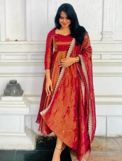 Orange Festive Embroidered Anarkali Suit Set UK Next Day