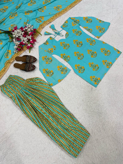 Turquoise Blue Cotton Farshi Suit for Women