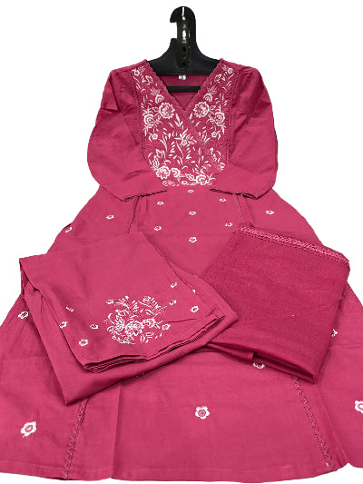Pink Cotton Floral Embroidery Salwar Suit UK Next Day
