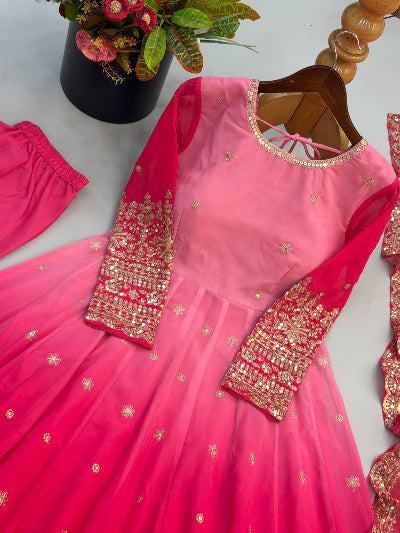 Pink Dual Shade Embroidered Designer Gown Suit Set