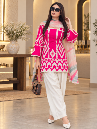 Pink White Crepe Digital Print Salwar Suit UK Next Day