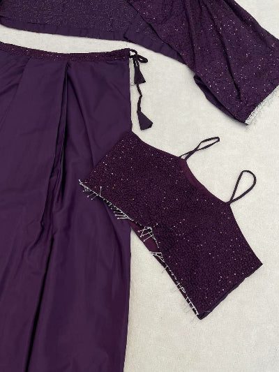 Royal Plum Trendy Indo Western Draped Skirt Set