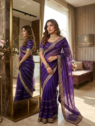 Alaya Purple Tissue Silk Pre-pleated Ready to Wear Saree with Stitched Blouse