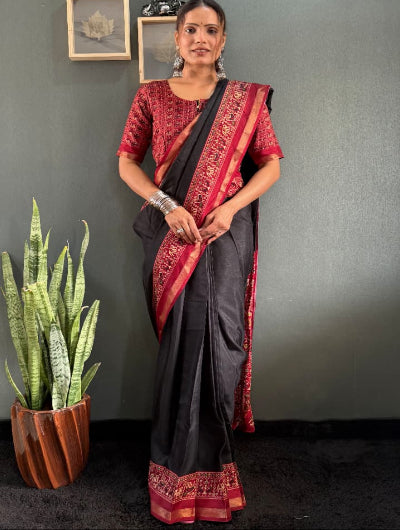 Black &amp; Red 10 Sec Ready-to-Wear Gown Saree