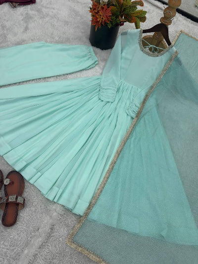 Soft Mint Green Designer Lace Work Anarkali Suit