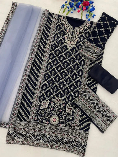 Plus Size Wedding Wear Zari Sequin Embroidered Straight Suit