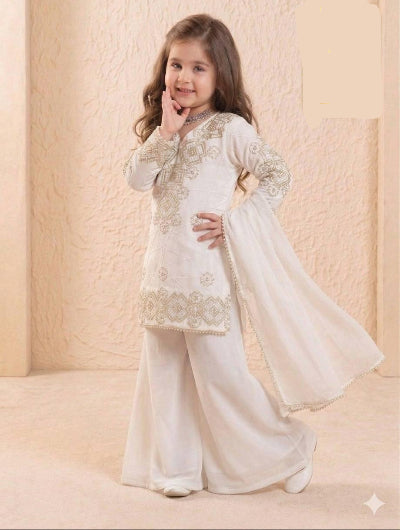 White Kids Georgette Festive Palazzo Suit
