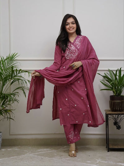 Pink Cotton Embroidered Salwar Suit UK Next Day