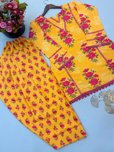 Mustard Yellow Premium Crepe Kurti Farshi Pant Set Of 2