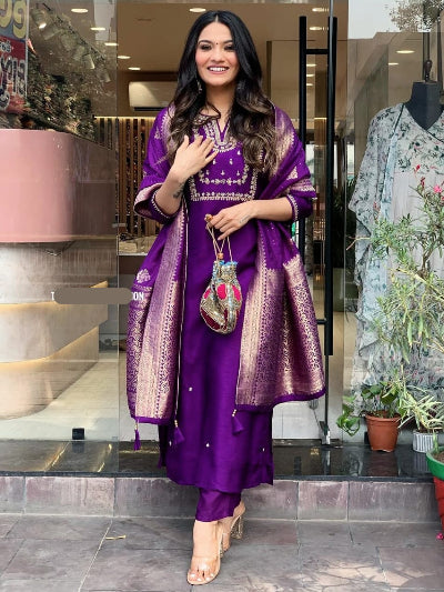 Designer Sequence Work Straight Suit Set