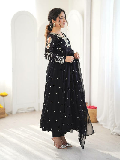 Black Georgette Embroidered Anarkali Suit | Asian Wear