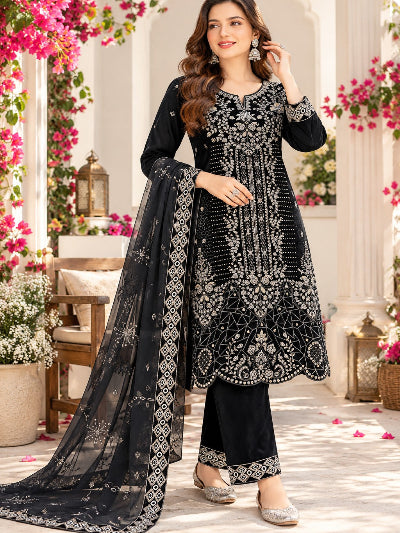 Plus Size Velvet Embroidered Suit for Women UK