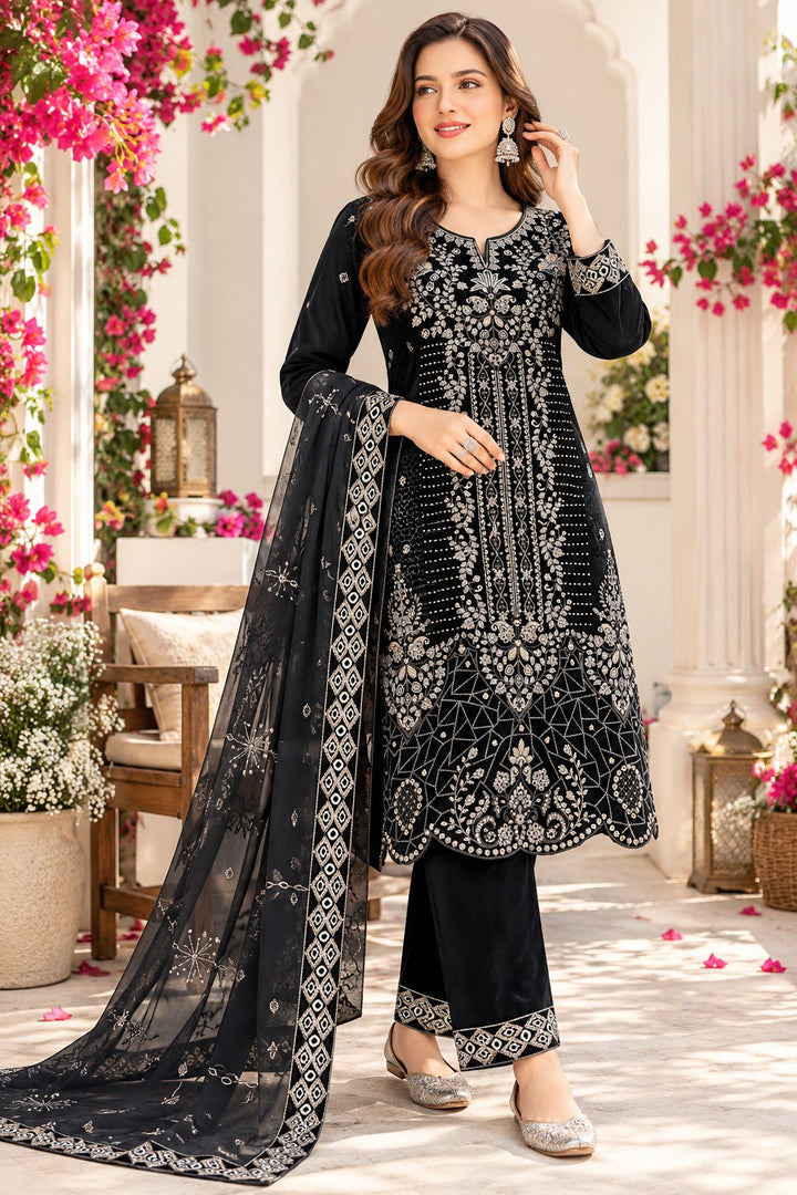 Plus Size Velvet Embroidered Suit for Women UK