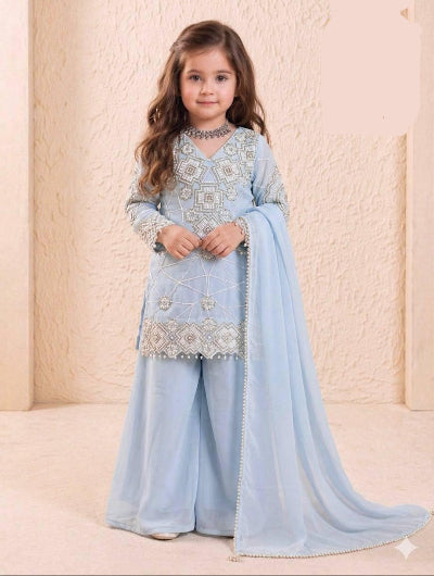 Powder Blue Kids Georgette Palazzo Suit UK Next Day