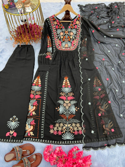 Black Georgette Embroidery Work Women&