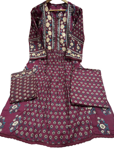 Brick Red Cotton A-Line Anarkali Suit | South Asian Ethnic Wear Uk
