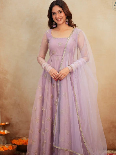 Lilac Embroidered Organza Anarkali Suit with Dupatta