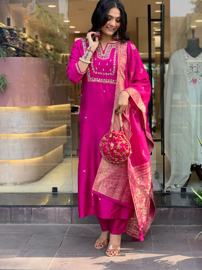 Designer Sequence Work Straight Suit Set