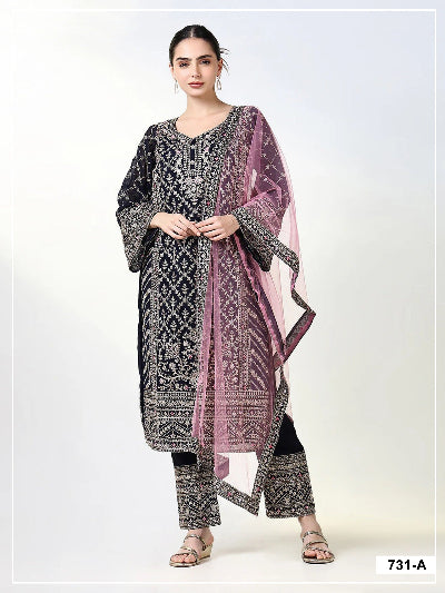 Plus Size Wedding Wear Zari Sequin Embroidered Straight Suit
