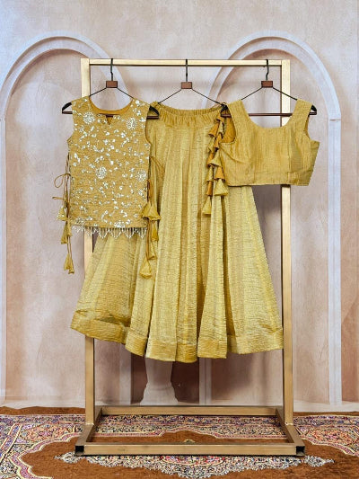 Gold Ready To Wear Jacket Style Lehenga Wedding Wear UK