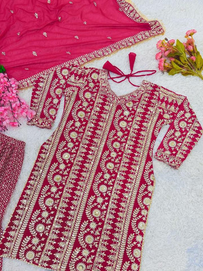 Dark Pink Sequins Work Partywear Sharara Suit UK Next Day