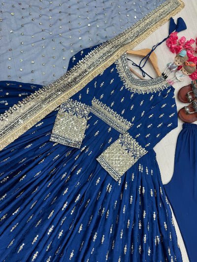 Peacock Blue Silk Embroidered Anarkali Suit UK Next Day