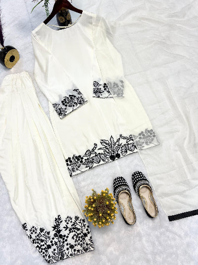 White Embroidery Full Sleeves Farshi Suit