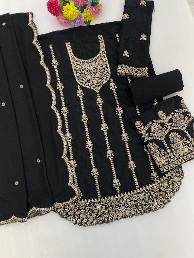 Plus Size Embroidered Zari Work Chinon Palazzo Suit Set